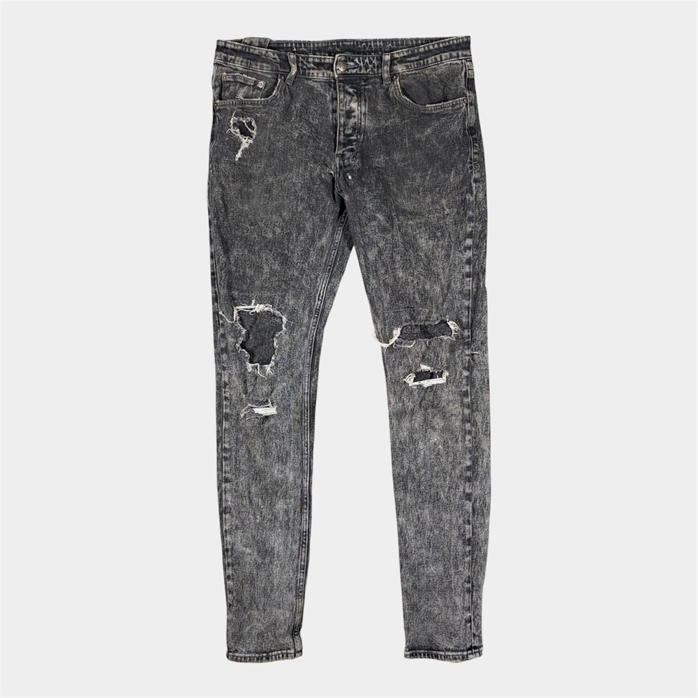 Ksubi Men’s Slim Distressed Grey Acid-Wash Jeans